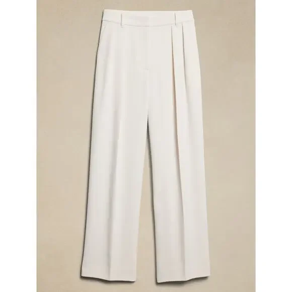 Banana Republic Relaxed Trouser Pleated Wide Leg Pockets Cream Women's Size 10 - Picture 3 of 14
